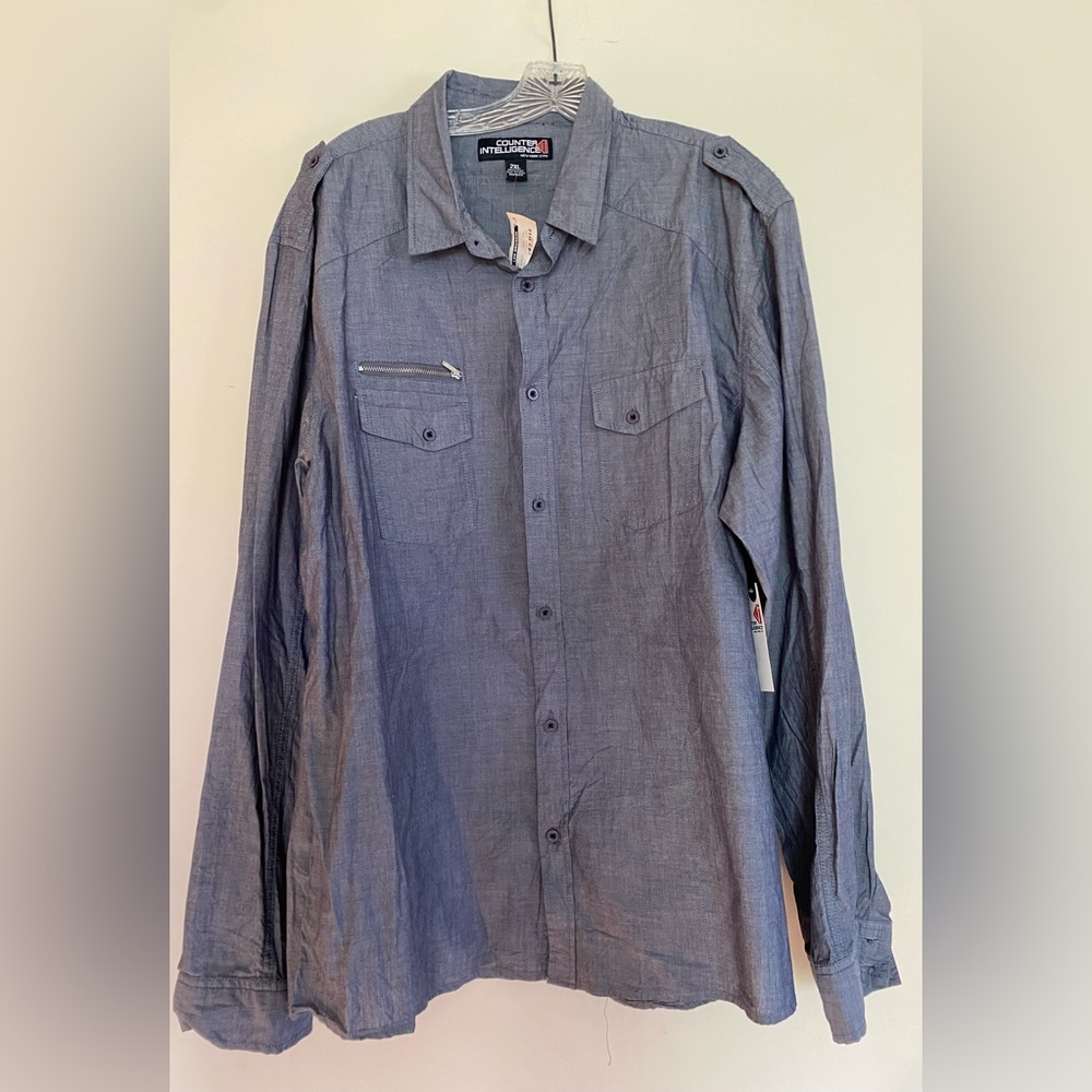 Counter Intelligence Indigo Blue Chambray Men’s Shirt NWT